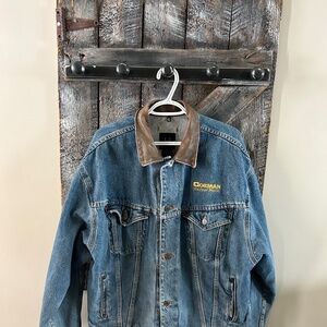 Vintage i/d Denim Jean Jacket w/Leather Collar &Company Logo - Size Extra Large